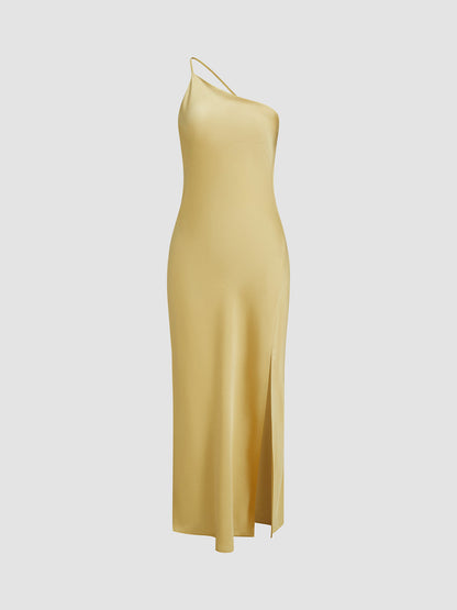 One Shoulder Backless Side Slit Maxi Dress