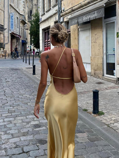 One Shoulder Backless Side Slit Maxi Dress