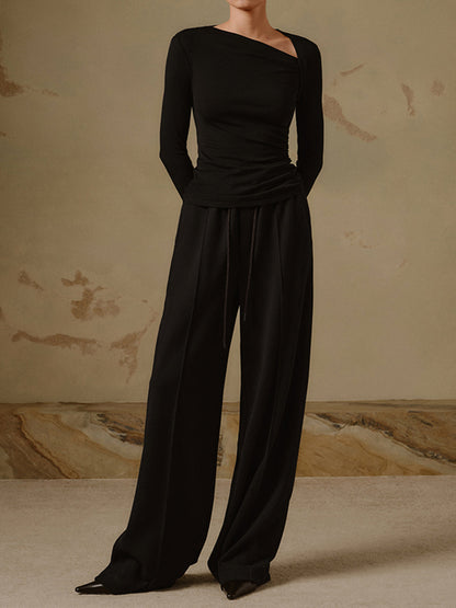 Asymmetric Cutout Ruched Long Sleeve Top