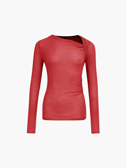 Asymmetric Cutout Ruched Long Sleeve Top
