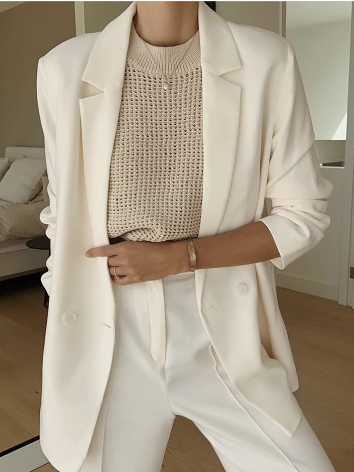 Open Knit Sleeveless Side Slit Crew Neck Top
