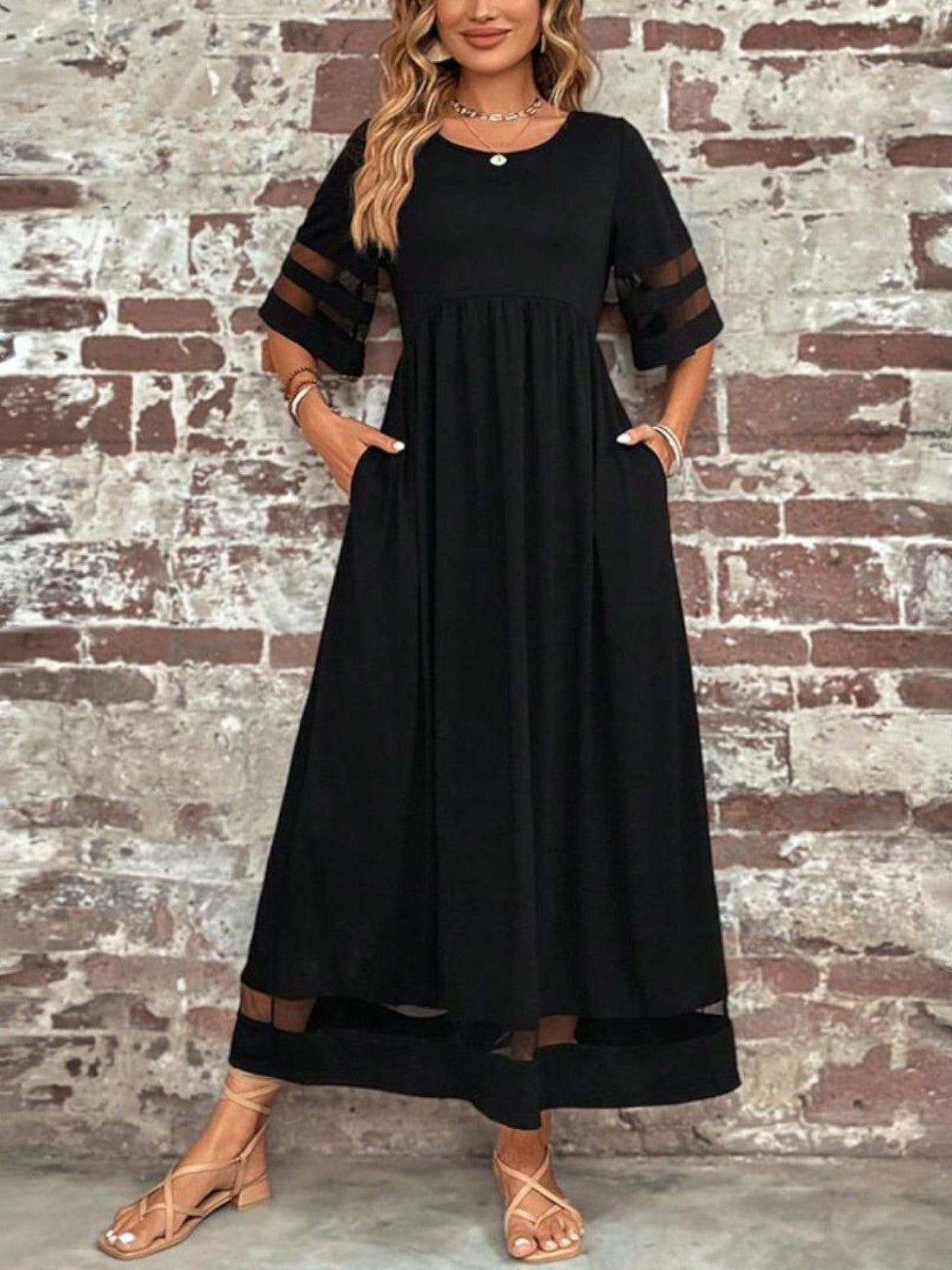 Round Neck Paneled Maxi Dress