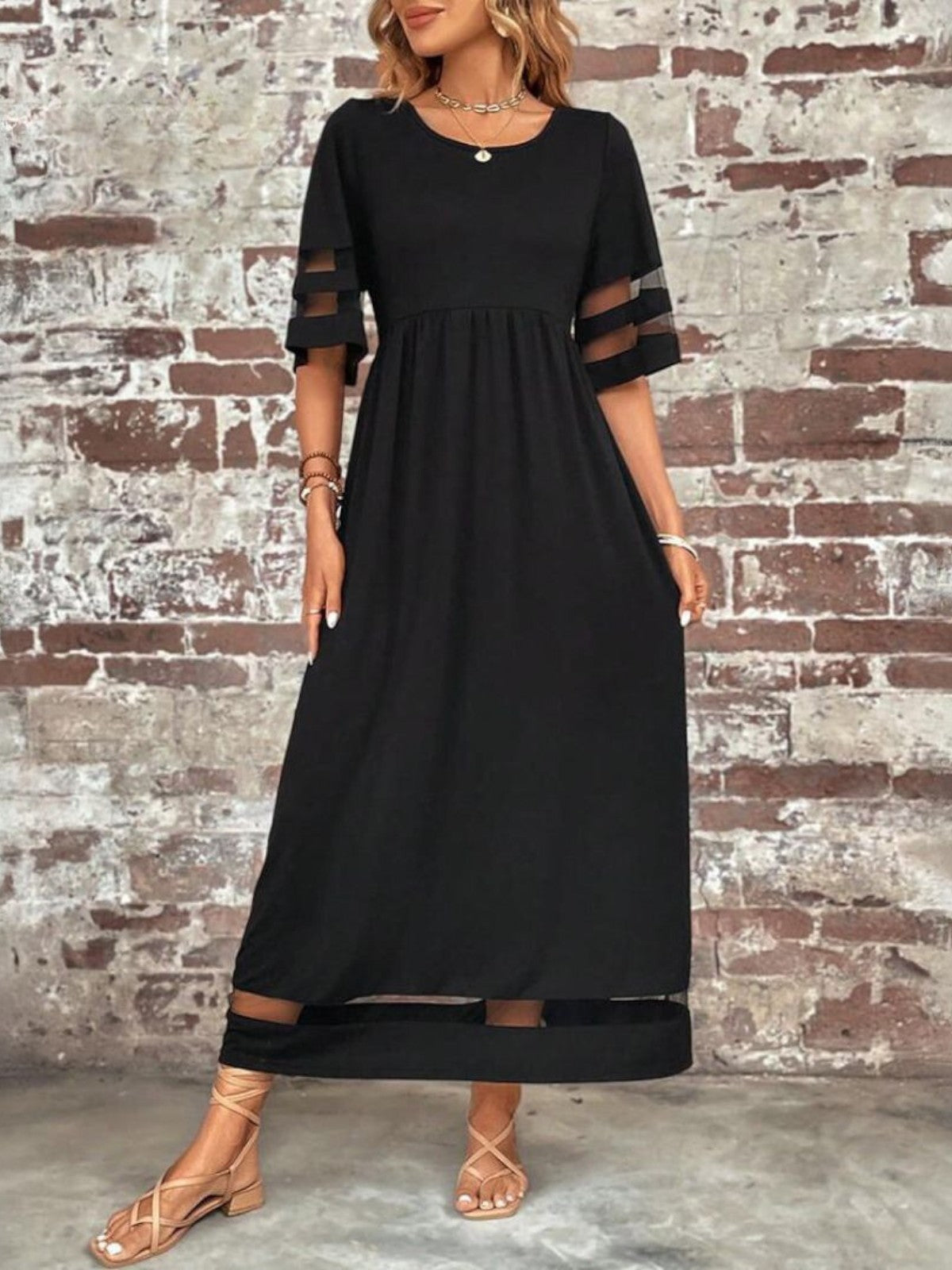 Round Neck Paneled Maxi Dress