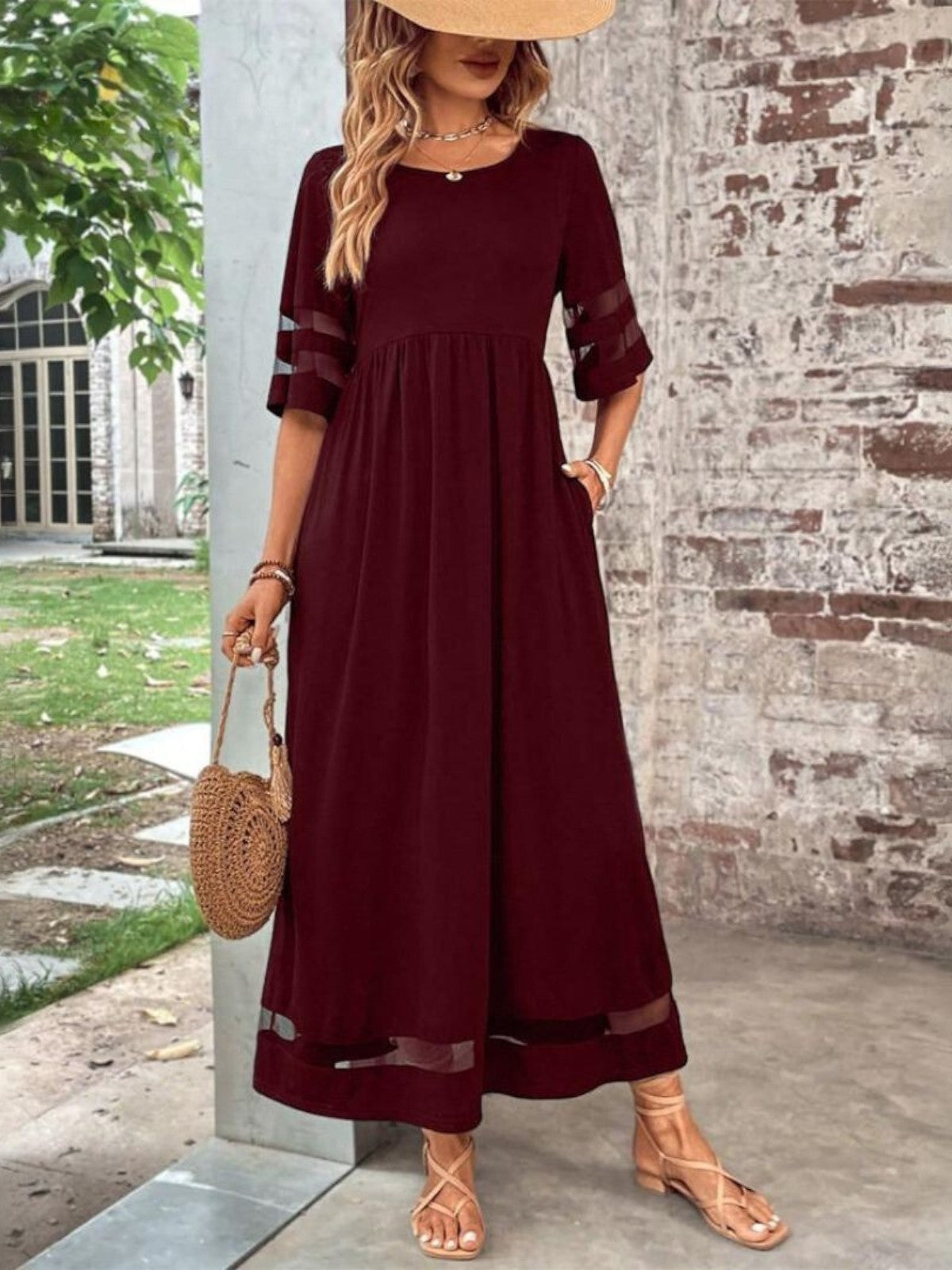 Round Neck Paneled Maxi Dress