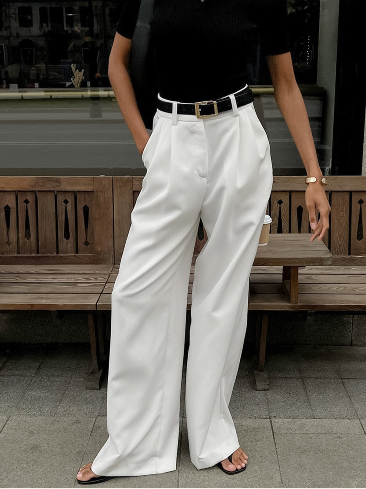 Straight Silhouette Darted Waist Full Length Trouser