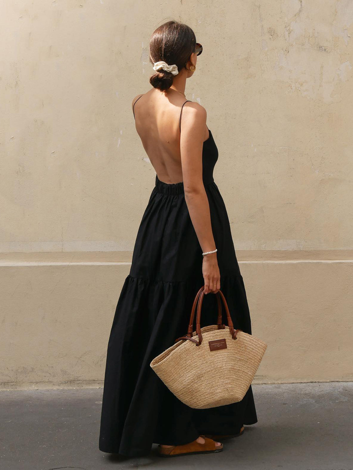 Sleeveless Spaghetti Strap Open Back Tiered Maxi Dress