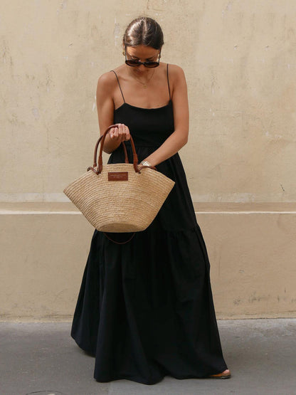 Sleeveless Spaghetti Strap Open Back Tiered Maxi Dress