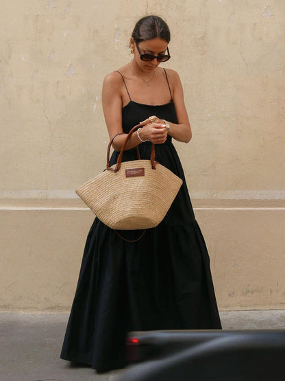 Sleeveless Spaghetti Strap Open Back Tiered Maxi Dress