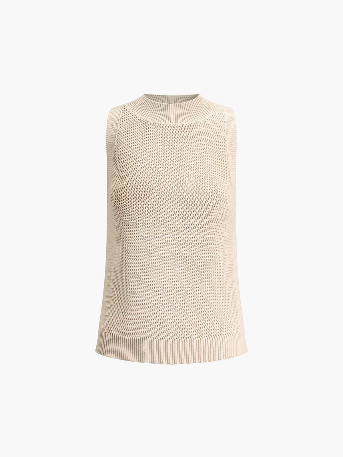 Open Knit Sleeveless Side Slit Crew Neck Top