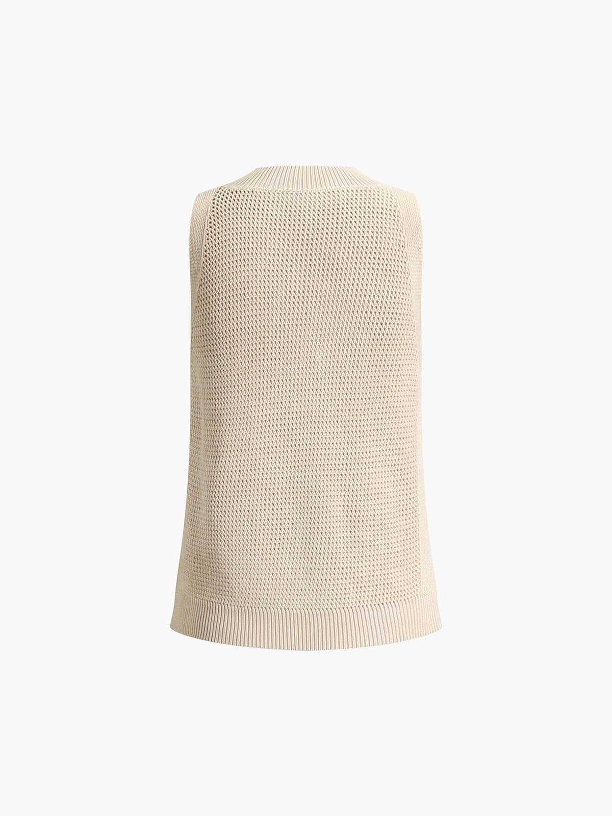 Open Knit Sleeveless Side Slit Crew Neck Top