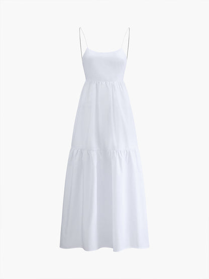Sleeveless Spaghetti Strap Open Back Tiered Maxi Dress