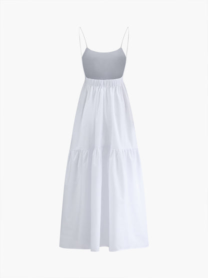 Sleeveless Spaghetti Strap Open Back Tiered Maxi Dress