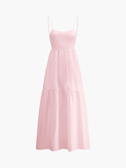 Sleeveless Spaghetti Strap Open Back Tiered Maxi Dress