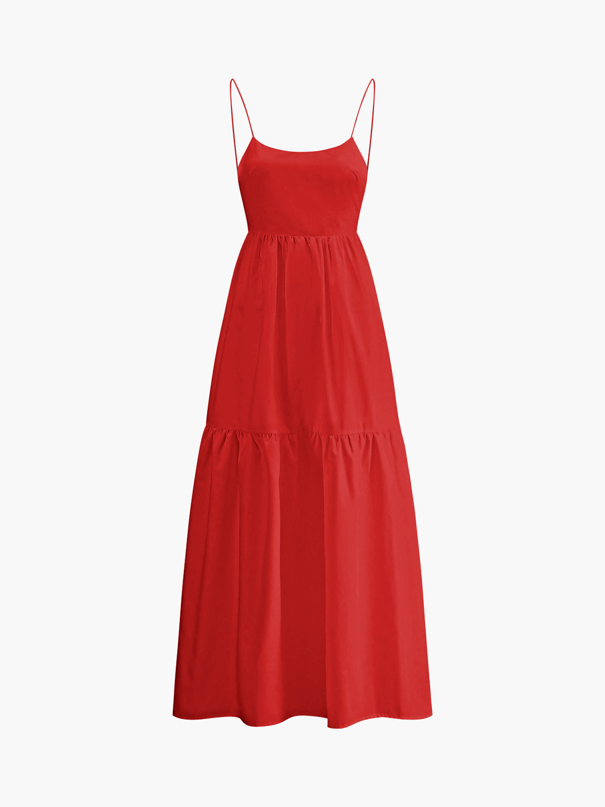 Sleeveless Spaghetti Strap Open Back Tiered Maxi Dress