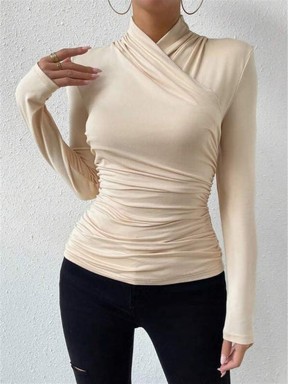 Crossover Drape Long Sleeve Fitted Top