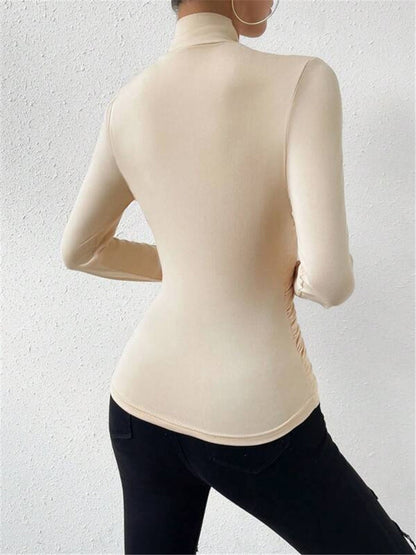 Crossover Drape Long Sleeve Fitted Top
