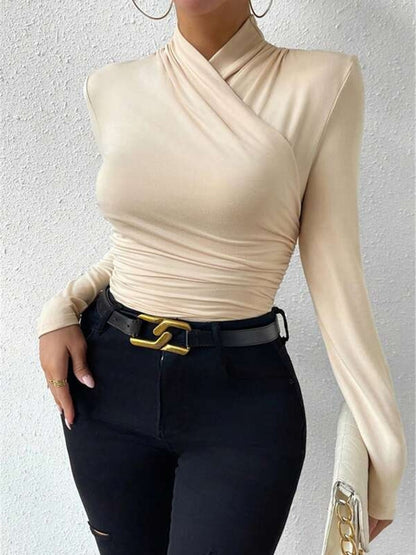 Crossover Drape Long Sleeve Fitted Top