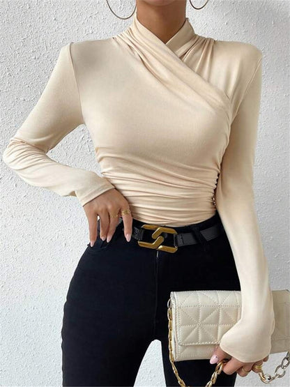 Crossover Drape Long Sleeve Fitted Top