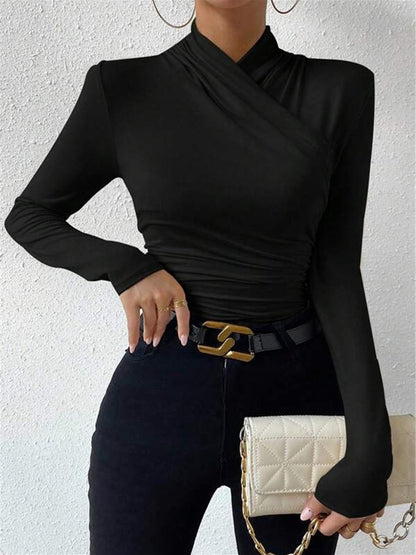 Crossover Drape Long Sleeve Fitted Top