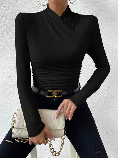 Crossover Drape Long Sleeve Fitted Top