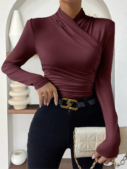 Crossover Drape Long Sleeve Fitted Top