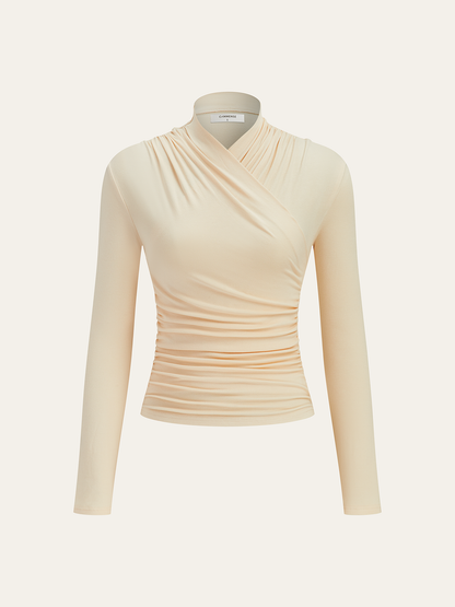 Crossover Drape Long Sleeve Fitted Top
