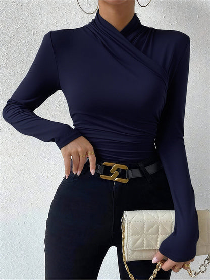 Crossover Drape Long Sleeve Fitted Top