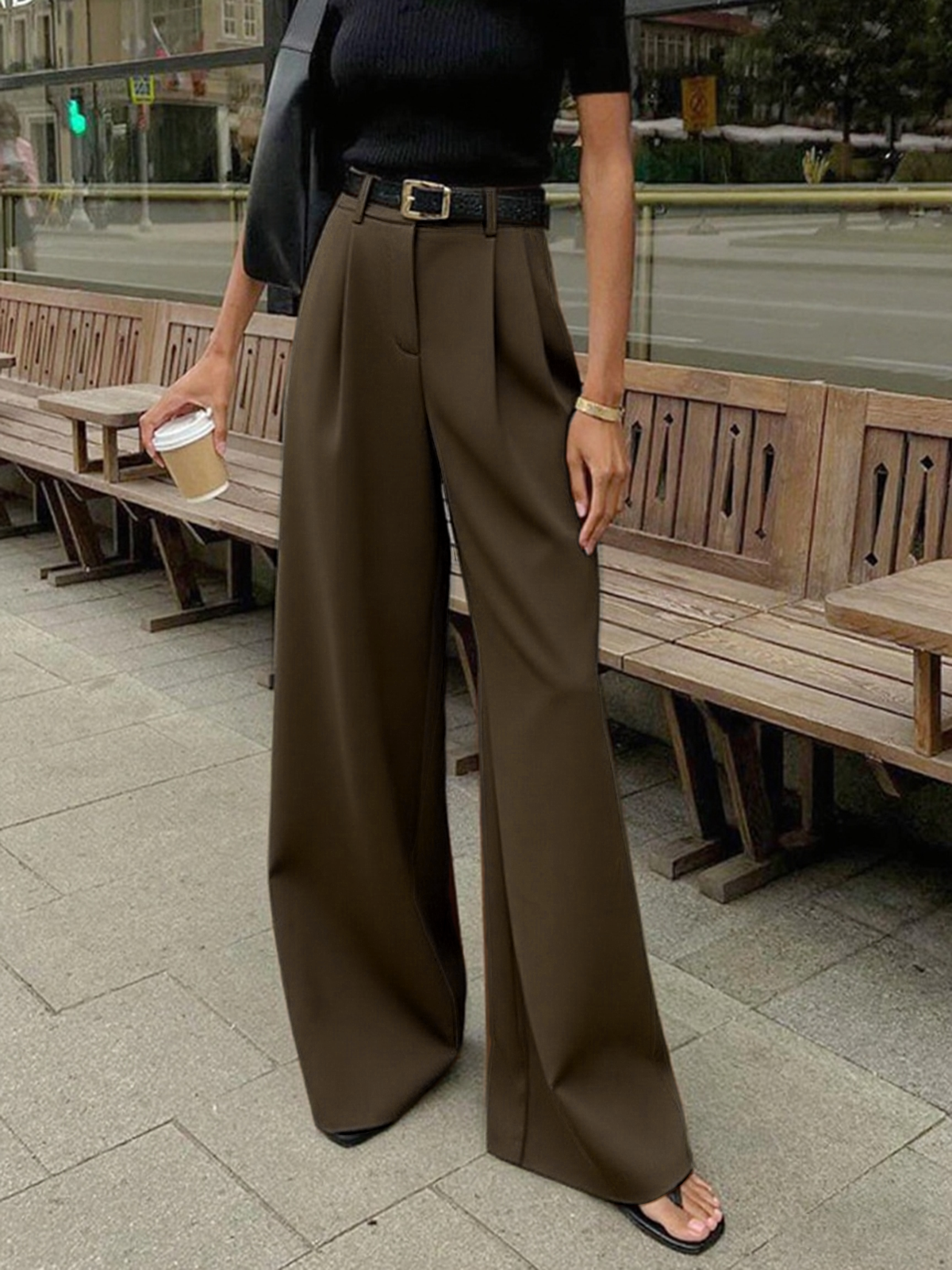 Straight Silhouette Darted Waist Full Length Trouser