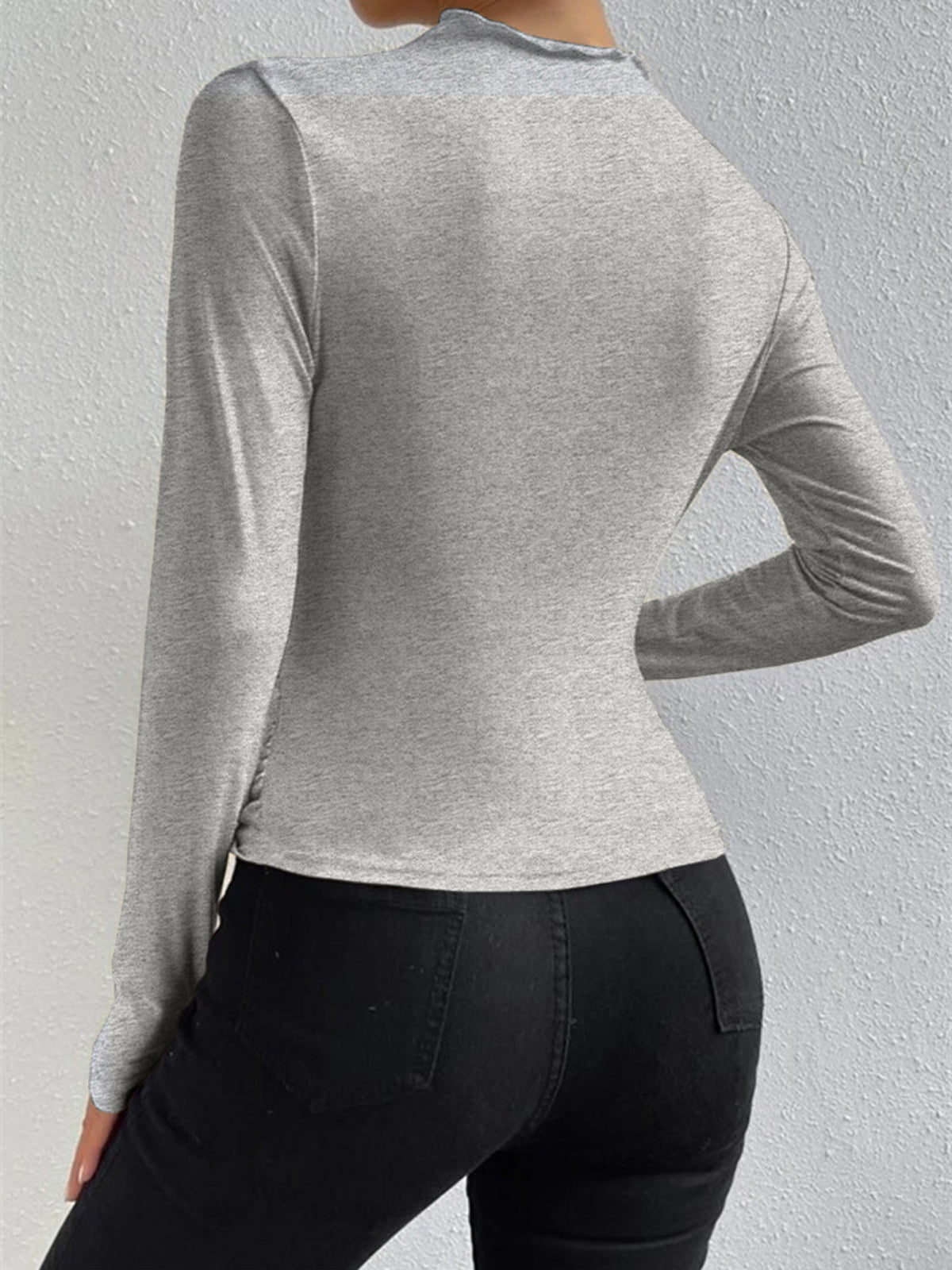 Fitted Ruched High Neck Long Sleeve Top