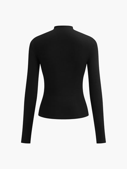 Fitted Ruched High Neck Long Sleeve Top