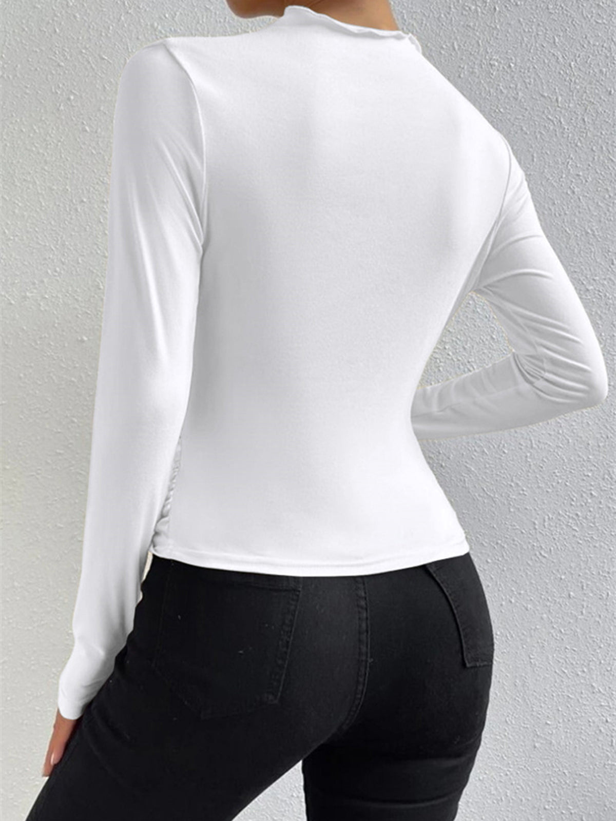 Fitted Ruched High Neck Long Sleeve Top