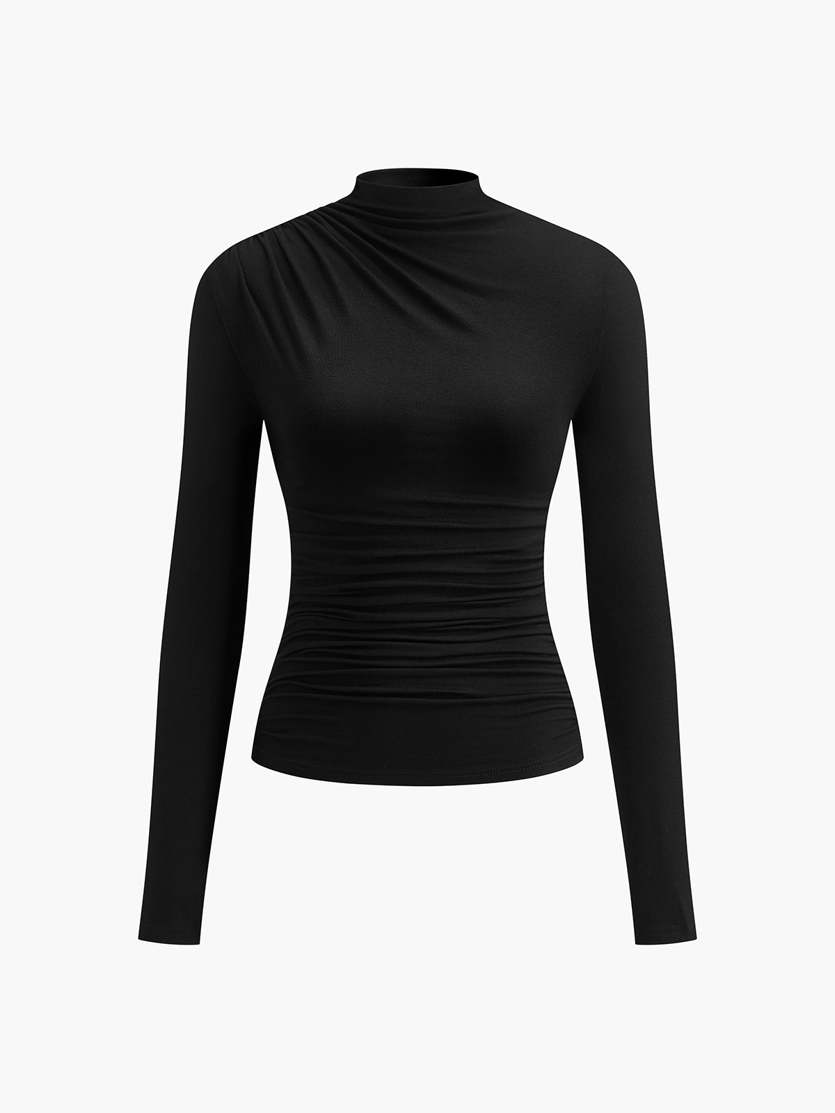 Fitted Ruched High Neck Long Sleeve Top