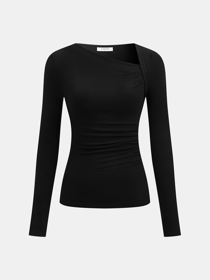 Asymmetric Cutout Ruched Long Sleeve Top
