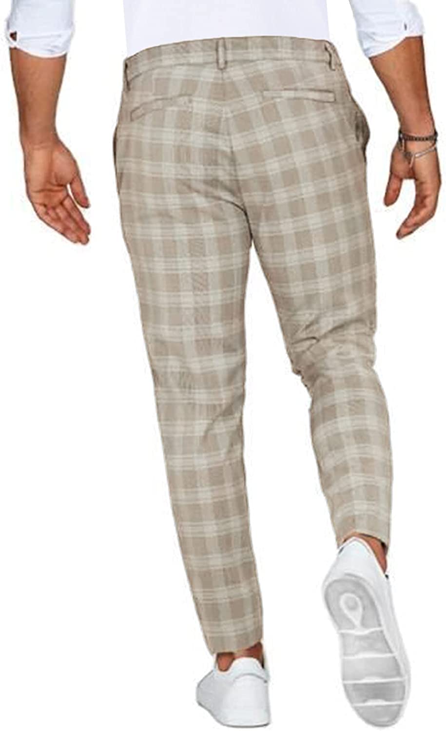 Plaid Slim Looped Tailored Ankle Trousers