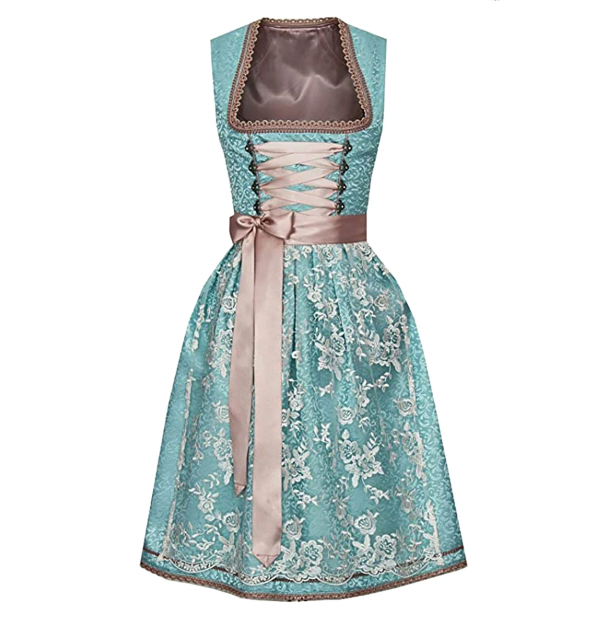 Sweetheart Neck Short Sleeve Lace Apron Dirndl Dress
