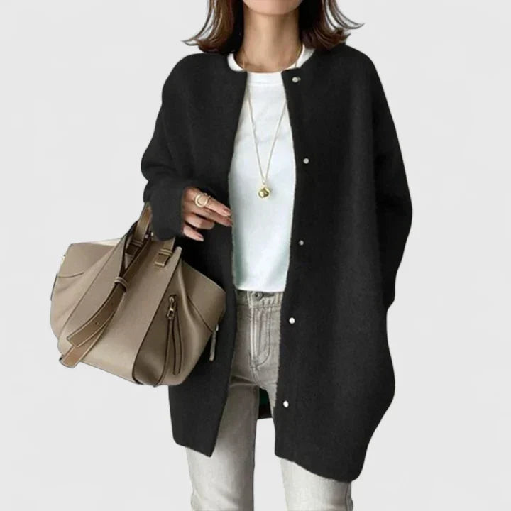 Women's Crew Neck Long Sleeve Oversized Cropped Cardigan