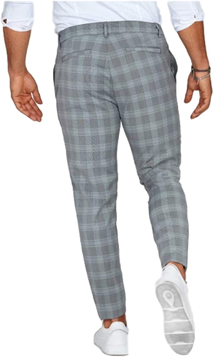 Plaid Slim Looped Tailored Ankle Trousers