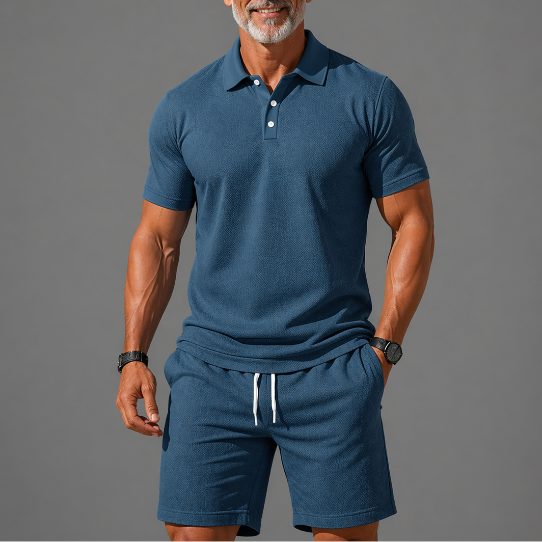 Short Sleeve Button Polo Shorts Set