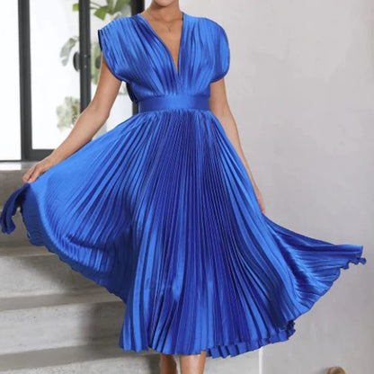 Draped Backless Sleeveless Cinched Pleated Midi Dress
