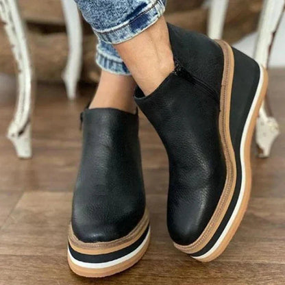 Round Toe Side Zip Wedge Boots