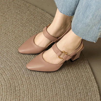 Pointy Toe Textured Flaired Heel Slingback Pumps