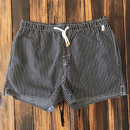 Striped Loose Elastic Drawstring Pocketed Stitched Shorts