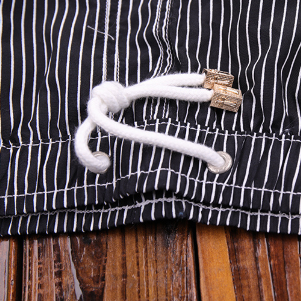 Striped Loose Elastic Drawstring Pocketed Stitched Shorts