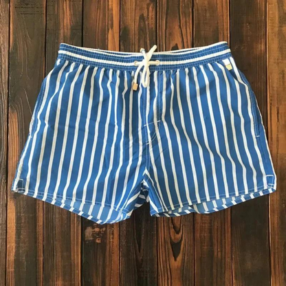 Striped Loose Elastic Drawstring Pocketed Stitched Shorts