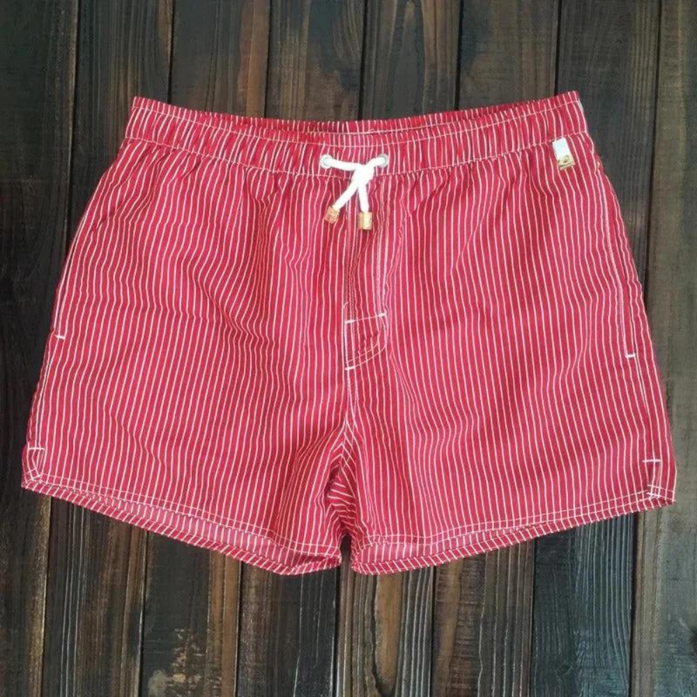 Striped Loose Elastic Drawstring Pocketed Stitched Shorts