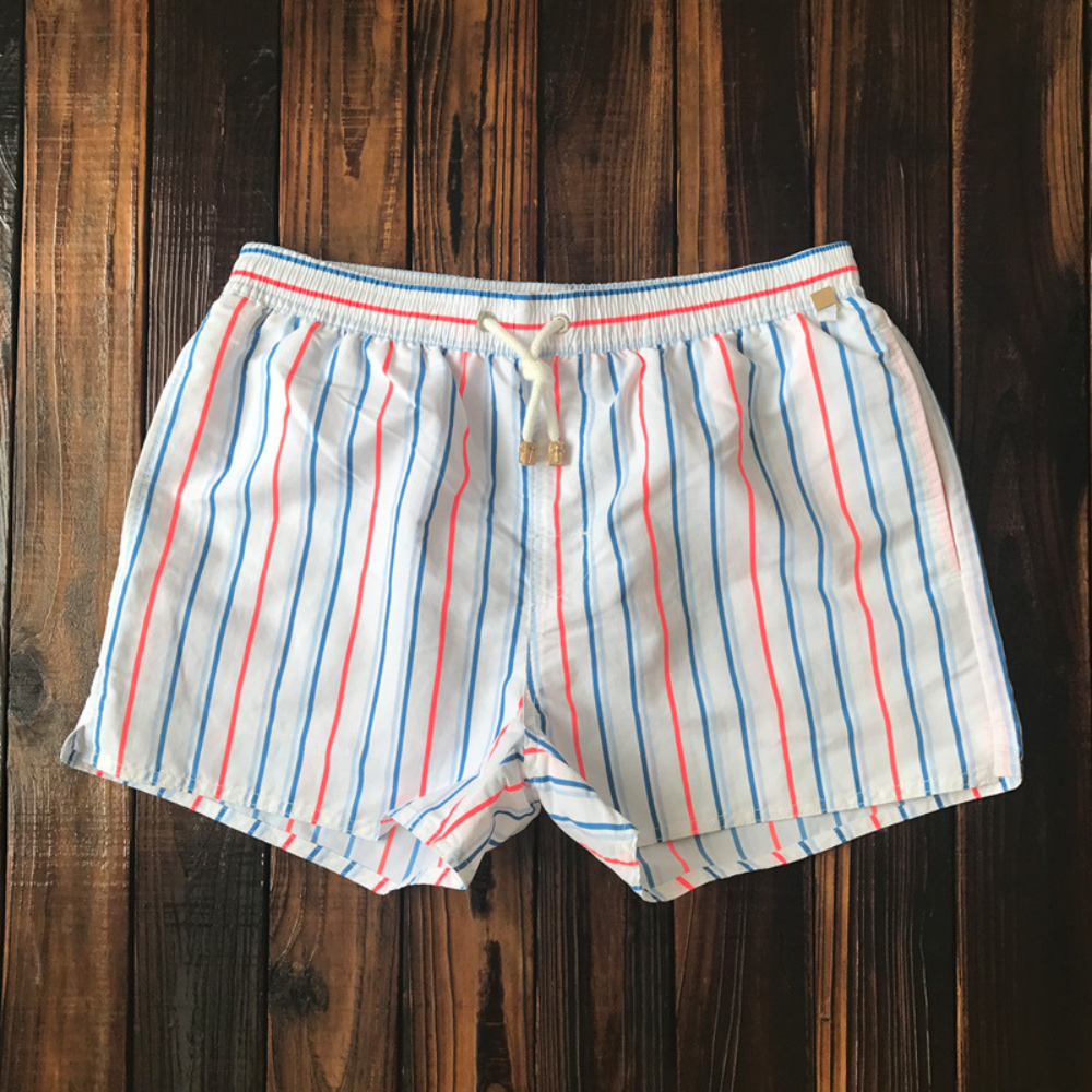 Striped Loose Elastic Drawstring Pocketed Stitched Shorts