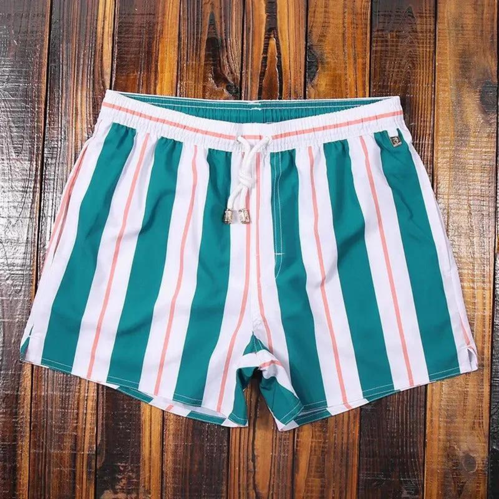 Striped Loose Elastic Drawstring Pocketed Stitched Shorts