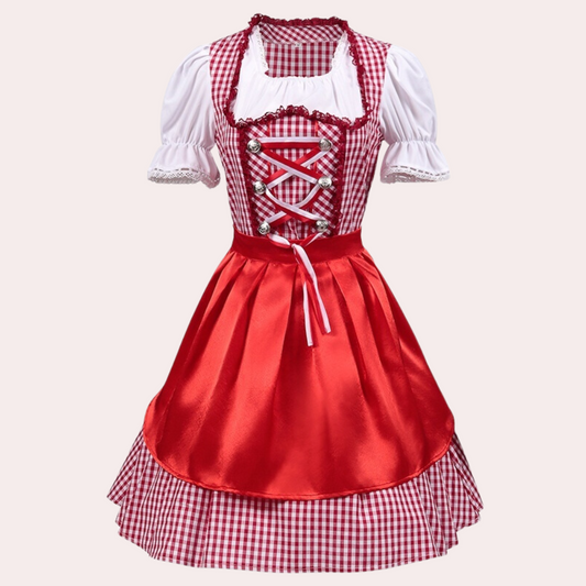 Women's Lace-Up Puff Sleeve Plaid Mini Dirndl Dress