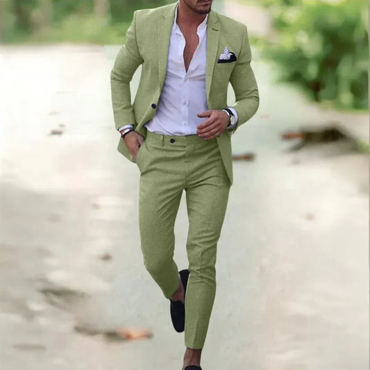 Textured Fitted Notched Single Padded Creased Suit Set