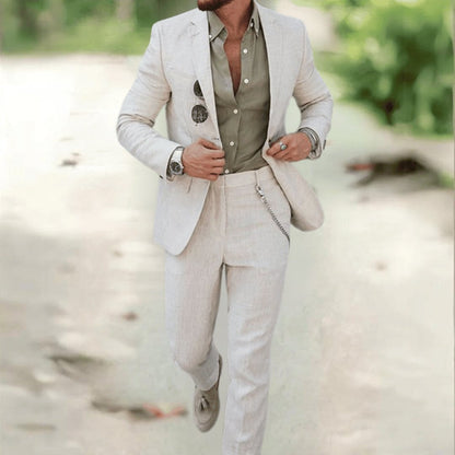 Textured Fitted Notched Single Padded Creased Suit Set